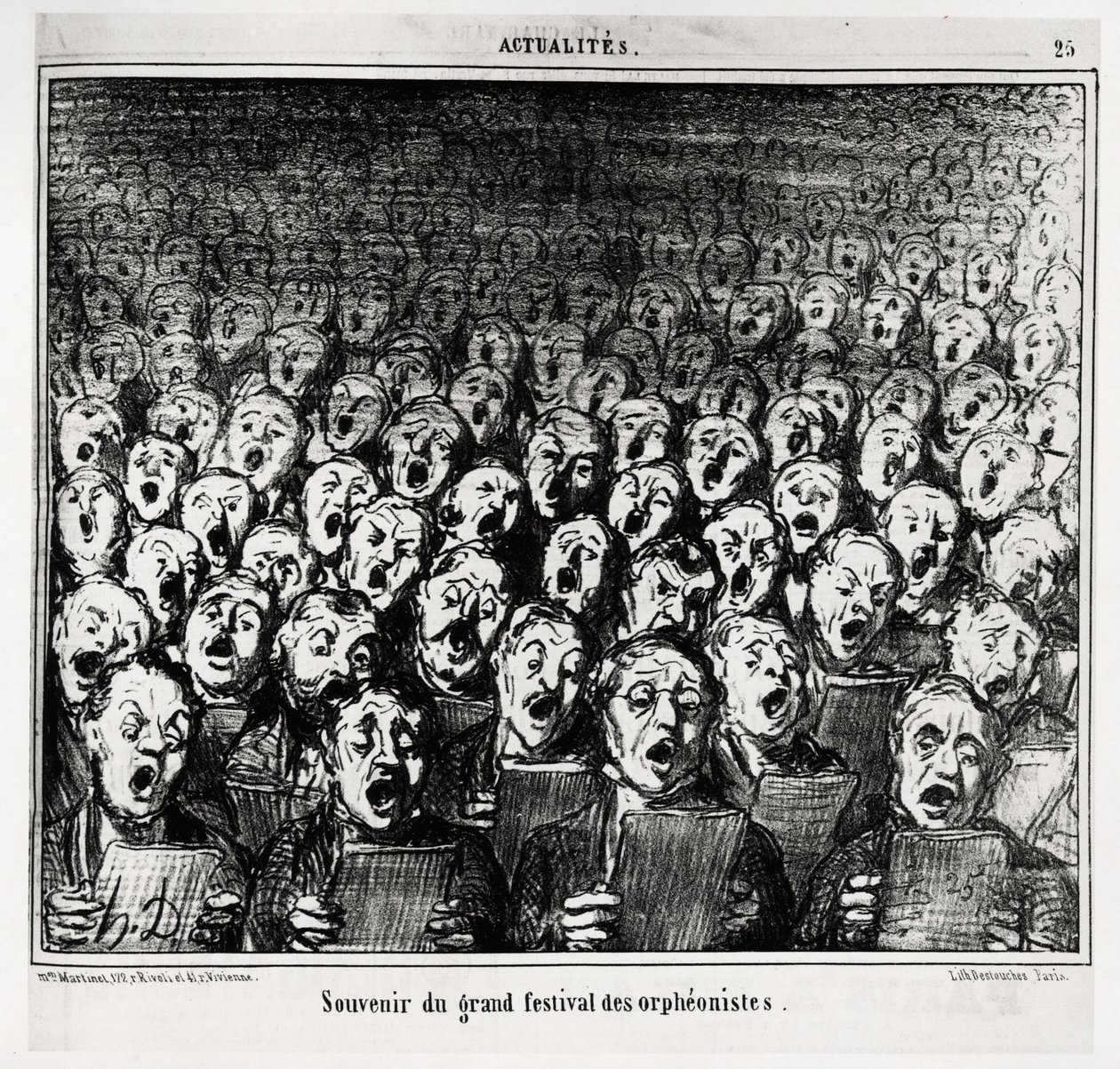 Recuerdo del gran festival de orfeonistas. Ilustración de Honore Daumier (1808-1879), publicada en las noticias, “Charivari”, fechada el 28 de marzo de 1859. de Honoré Daumier