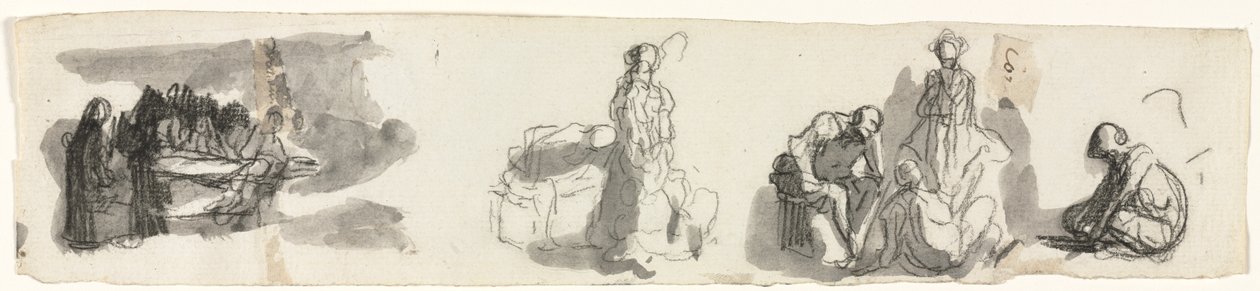 Hoja de estudios con un grupo de cuatro figuras a la derecha (recto) de Honoré Daumier