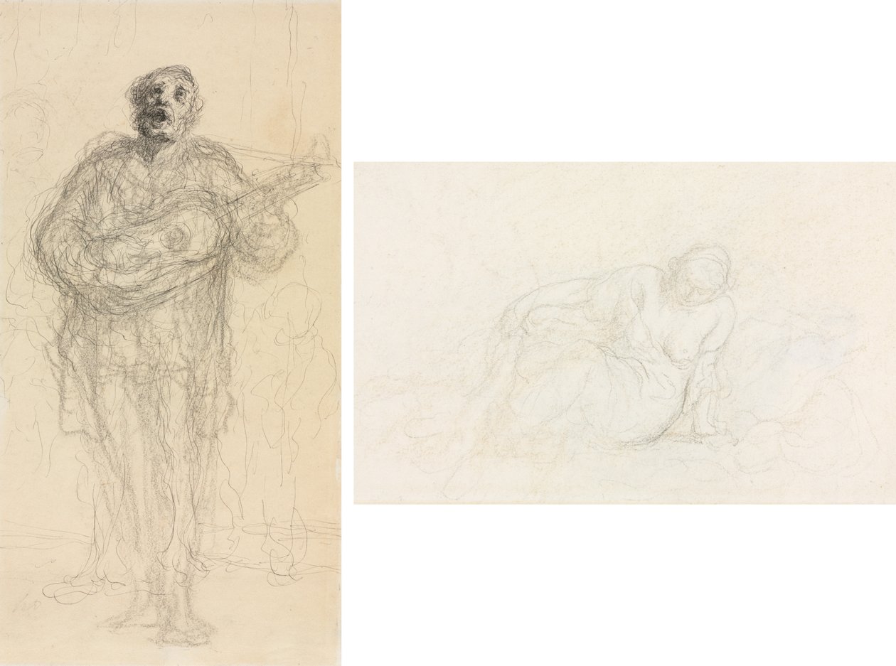 Singing Guitarist (recto); Reclining Woman Leaning on Her Arm (verso) de Honoré Daumier