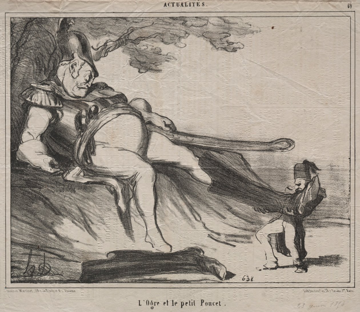 Los cosacos para reír, placa 61: El ogro y su pequeño Pulgarcito, 1854 de Honoré Daumier