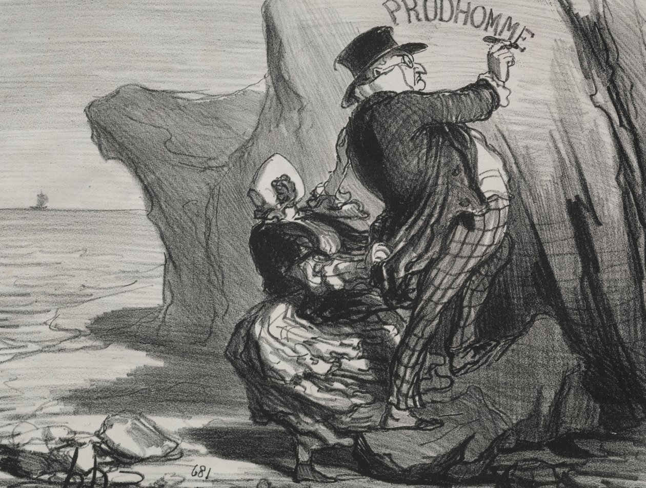 El buen burgués (lámina 3): Quiero dejar un monumento imperecedero de nuestra visita a este acantilado... de Honoré Daumier
