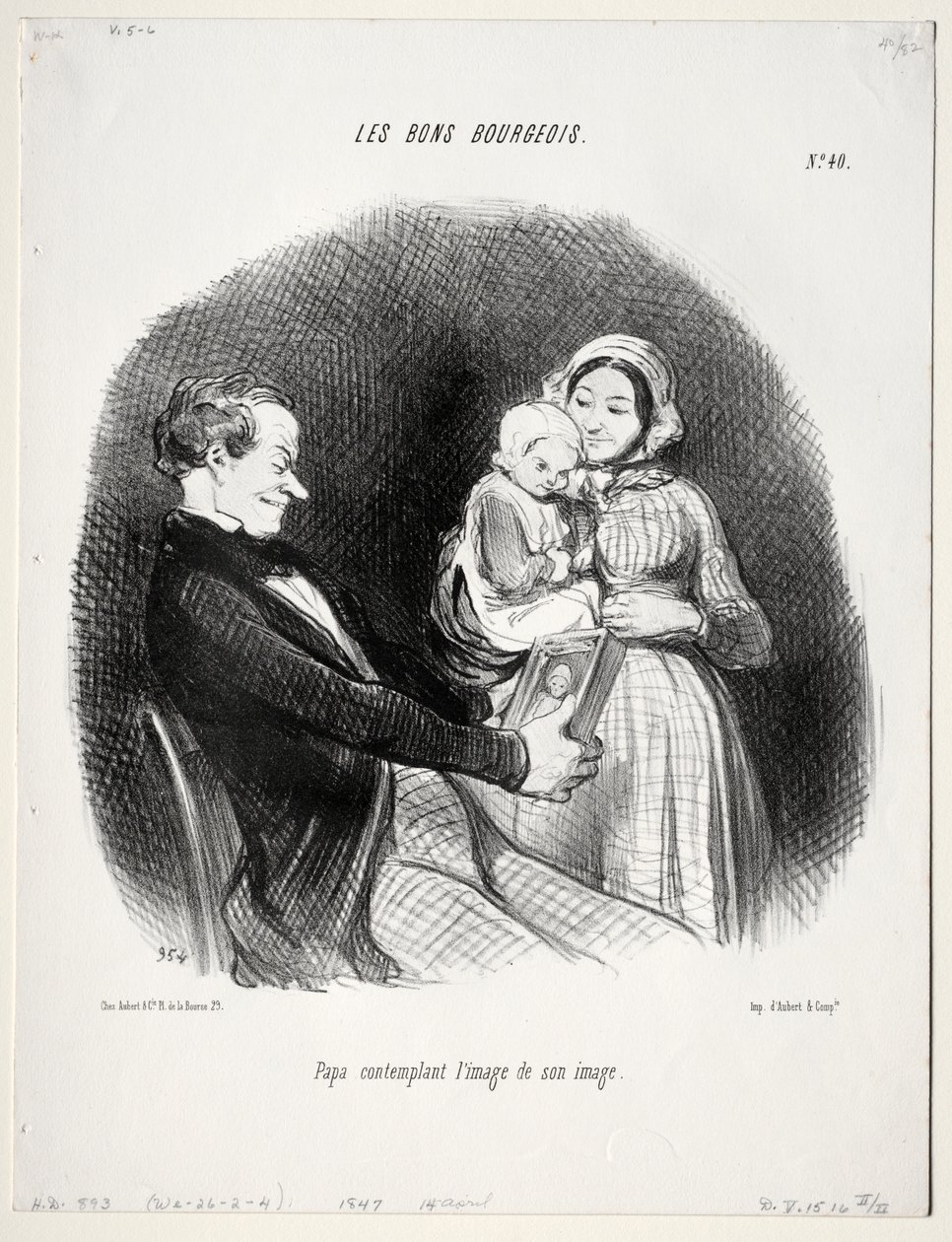 The Good Bourgeois, plate 40: Papa contemplates a likeness of his likeness de Honoré Daumier