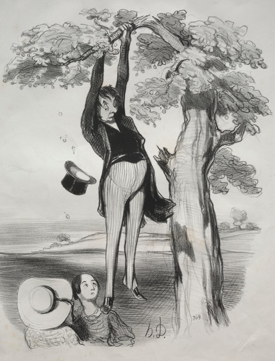 Los peligros de sacudir un ciruelo con demasiada fuerza (cuando uno es un hombre adulto) de Honoré Daumier