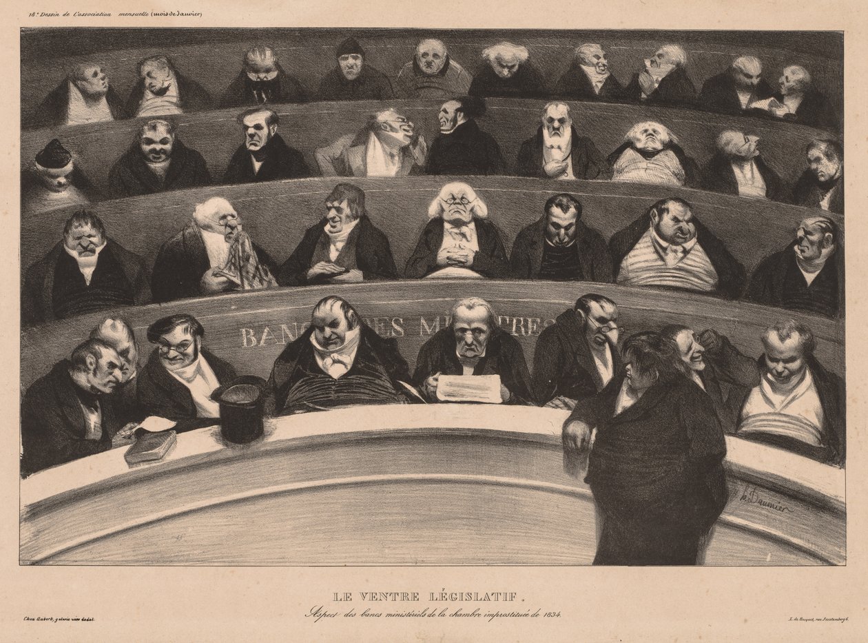 La Asociación Mensual, placa 18: El Vientre Legislativo, 1834 de Honoré Daumier