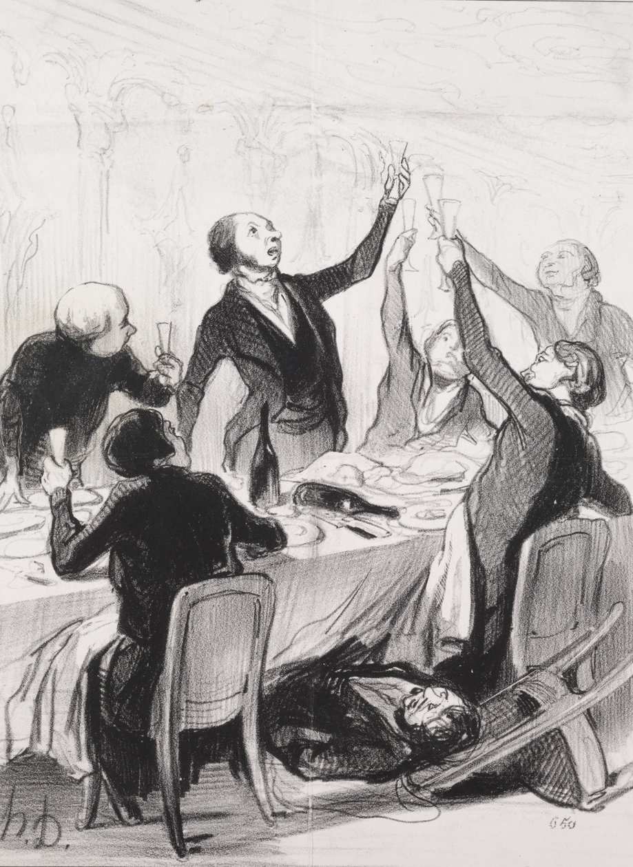 Los filántropos del día, lámina 8: Un brindis a la Sociedad de la Templanza, 1844 de Honoré Daumier