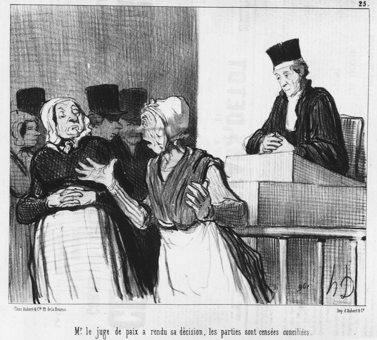 El juez de paz ha dictado su decisión, se supone que las partes están reconciliadas..., caricatura de Honoré Daumier (1808-1879). “Charivari”. de Honoré Daumier