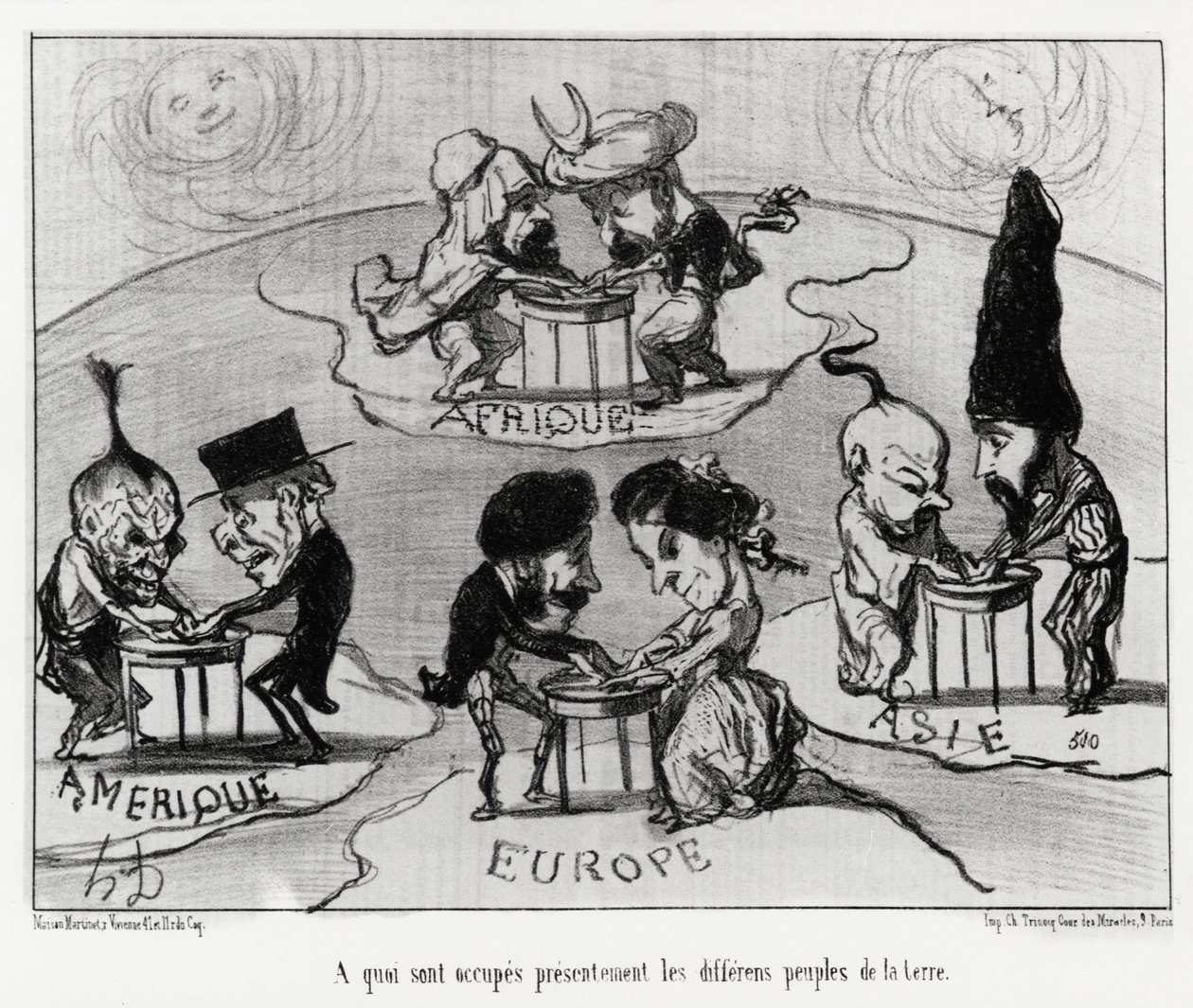 Mesas giratorias (fluidomanía): en qué están ocupados actualmente los diferentes pueblos de la tierra. Ilustración de Honore Daumier (1808-1879), publicada en las noticias, “Charivari”, fechada el 22 de junio de Honoré Daumier