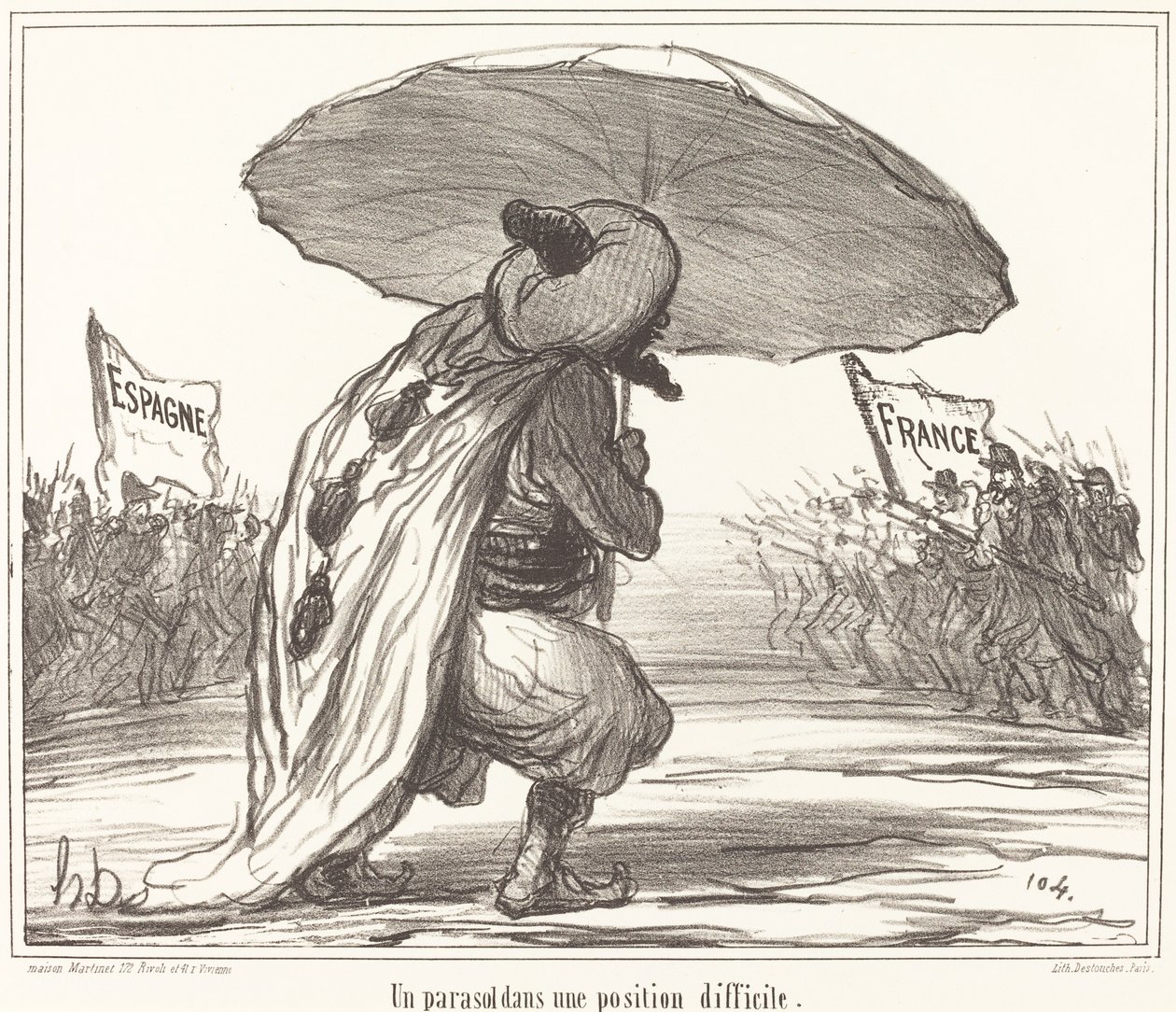 Un parasol en una posición difícil de Honoré Daumier