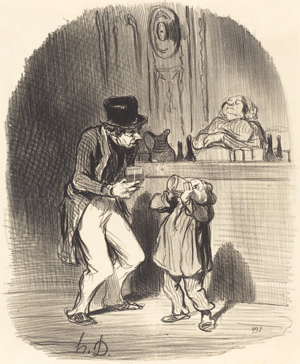 Un padre que hace succionar a su hijo... de Honoré Daumier