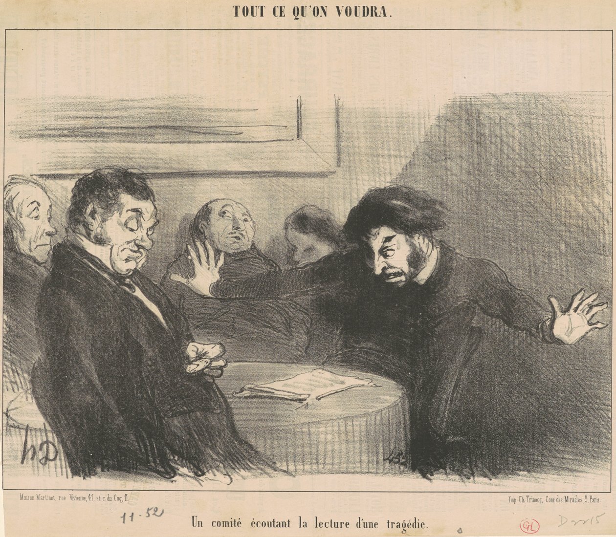 Un comité escuchando la lectura de una tragedia de Honoré Daumier