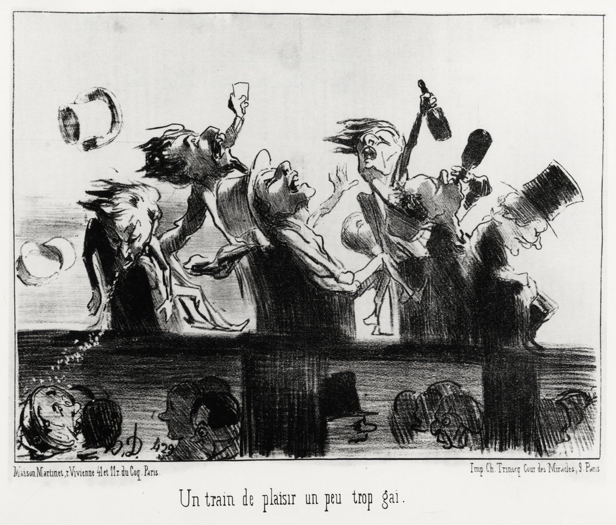 Un tren de placer un poco demasiado alegre, en la serie Los ferrocarriles, ilustración de Honore Daumier (1808-1879), publicada en “Charivari”, fechada el 20 de agosto de 1852. de Honoré Daumier