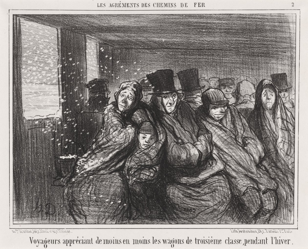 Viajeros apreciando cada vez menos los vagones de tercera clase... de Honoré Daumier