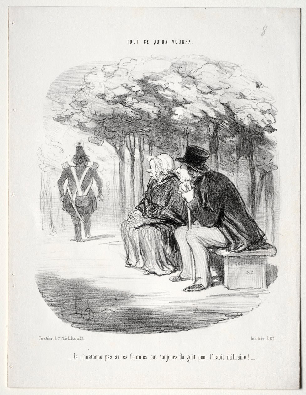 Lo que quieras, placa 51: No me sorprende que las mujeres siempre estén enamoradas del uniforme militar, 1848 de Honoré Daumier