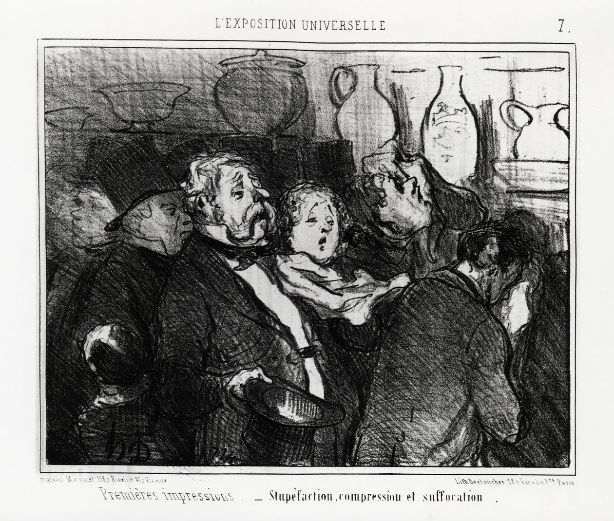Exposición mundial: primeras impresiones: estupefacción, compresión y sofocación. Ilustración de Honoré Daumier, publicada en 