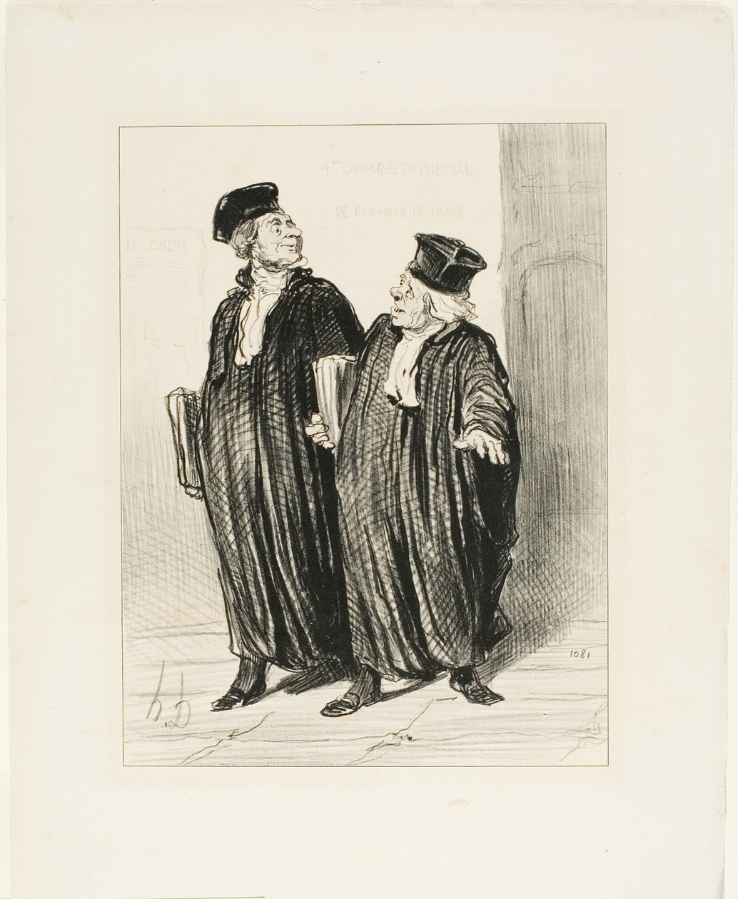 "- Finalmente obtuvimos la división de bienes entre marido y mujer... - sobre la hora, ya no quedaba dinero para dividir," lámina 3 de Les Avocats Et Les Plaideurs de Honoré Victorin Daumier
