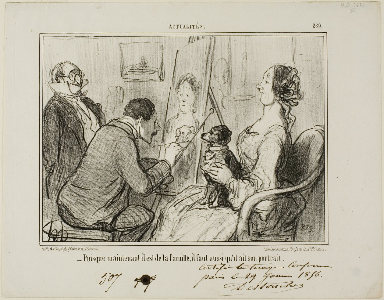 "- Puesto que ahora forma parte de la familia, también debe hacerse retratar", lámina 269 de Actualités de Honoré Victorin Daumier