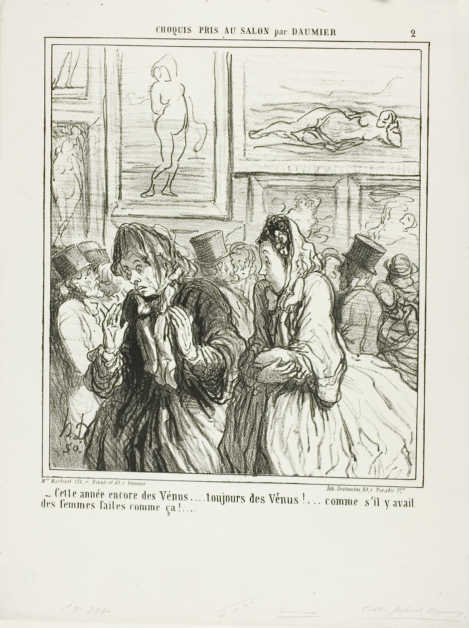 "- Aún más Venus este año... ¡siempre Venus!... ¡como si hubiera mujeres así construidas!", lámina 2 de Croquis Pris Au Salon par Daumier de Honoré Victorin Daumier