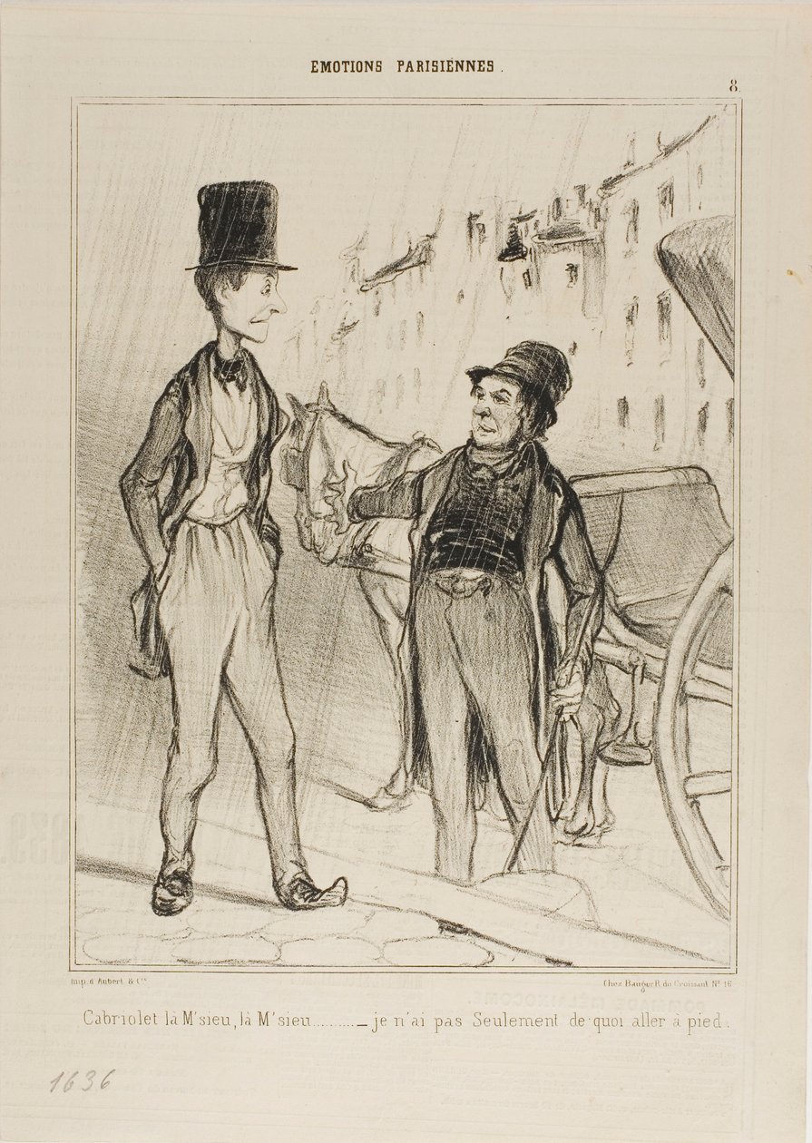 "- ¿Taxi Monsieur ¿Taxi - No tengo ni para andar", plancha 8 de Émotions De Parisiens de Honoré Victorin Daumier