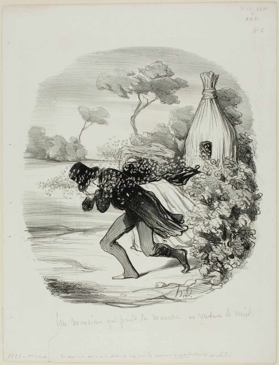 Un caballero que quiso estudiar demasiado de cerca los hábitos de las abejas, lámina 6 de Pastorales de Honoré Victorin Daumier