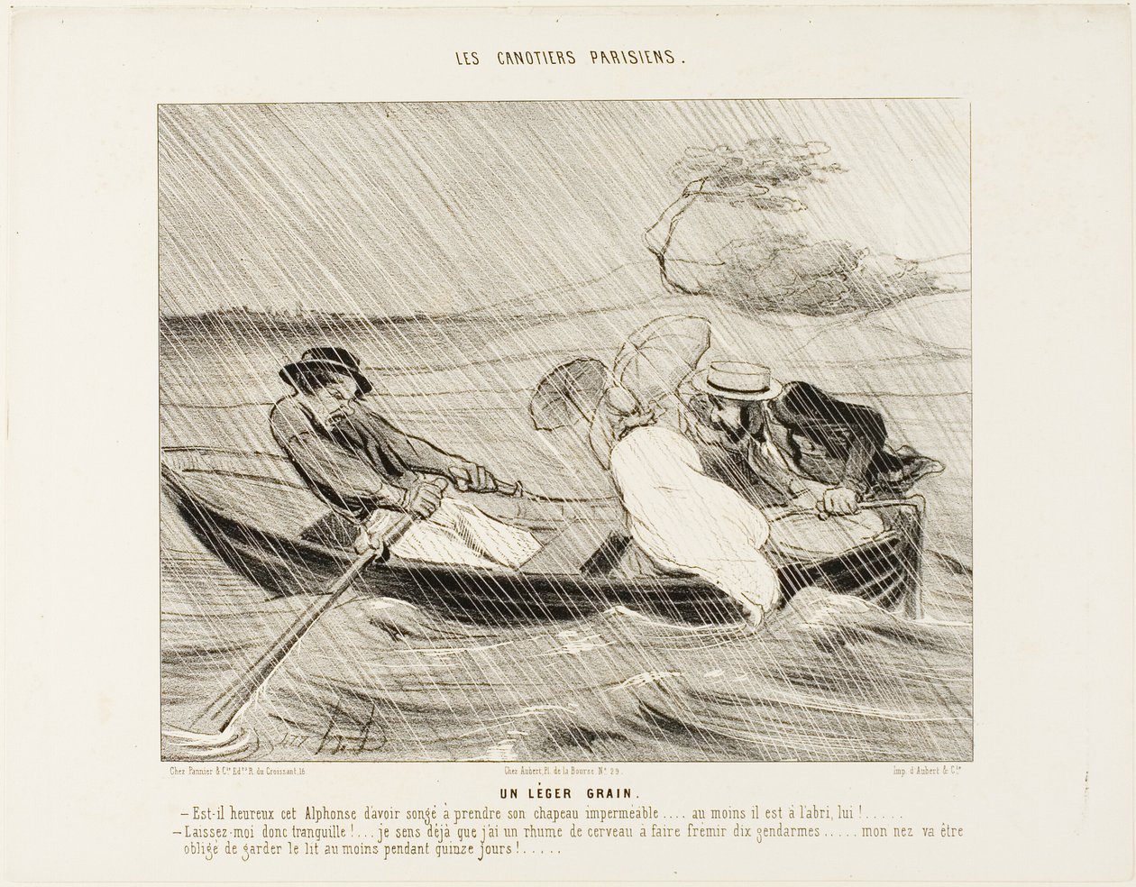 Una ligera borrasca (Un leger grain), lámina 8 de Los canotiers parisinos (Les canotiers Parisiens) de Honoré Victorin Daumier