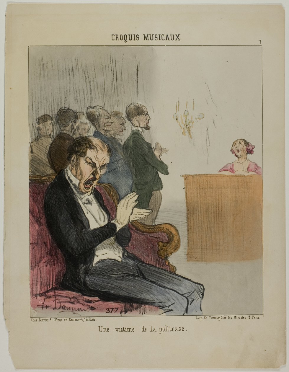 Víctima de su propia cortesía, plancha 7 de Croquis Musicaux de Honoré Victorin Daumier