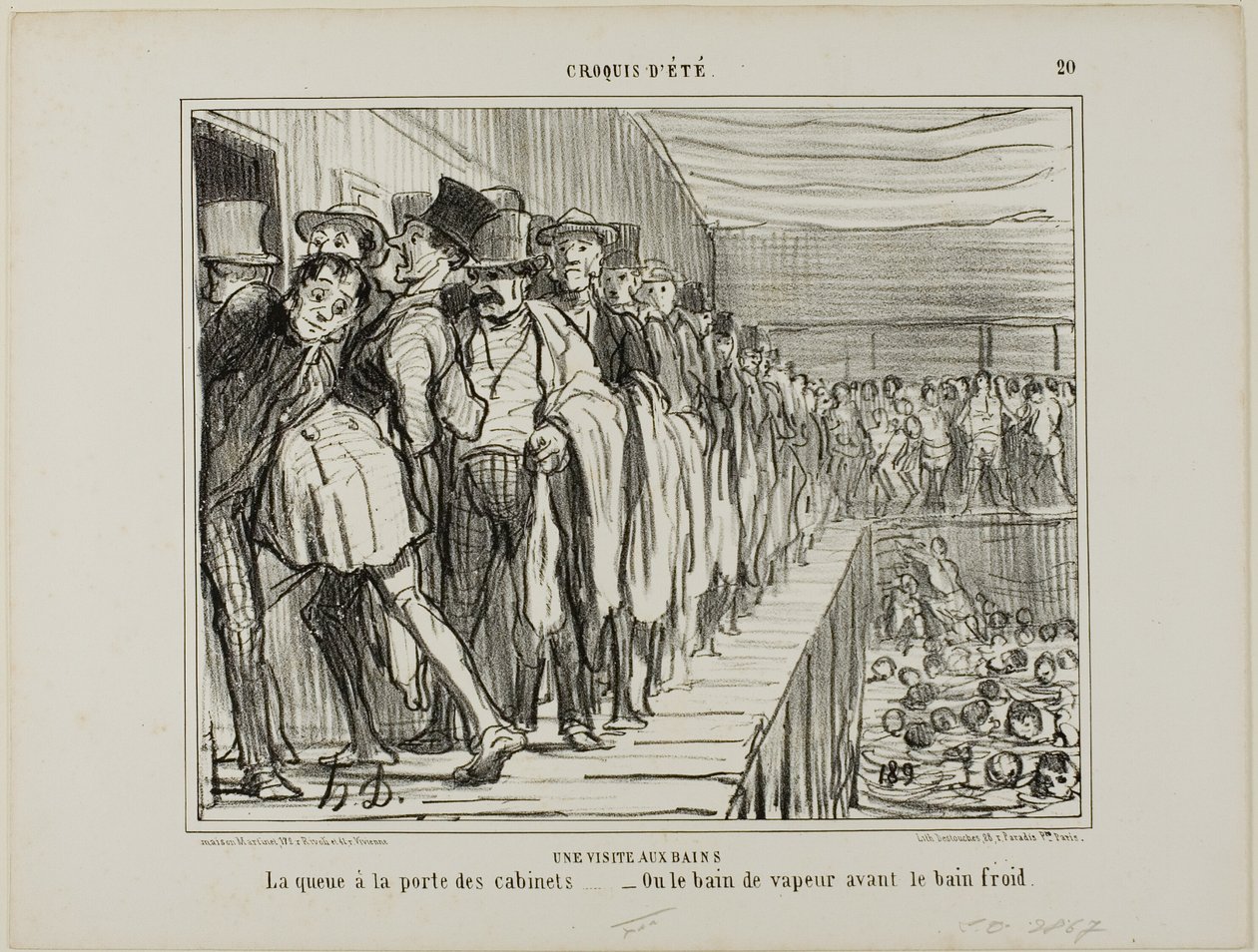 Una visita a los baños. Cola delante de los vestuarios - o del baño de vapor antes del baño frío, lámina 20 de Croquis D
