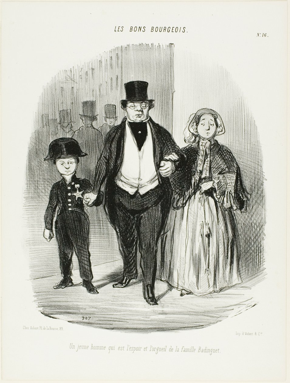 Un joven que es el orgullo y la esperanza de la familia Badinguet, lámina 16 de Les Bons Bourgeois de Honoré Victorin Daumier