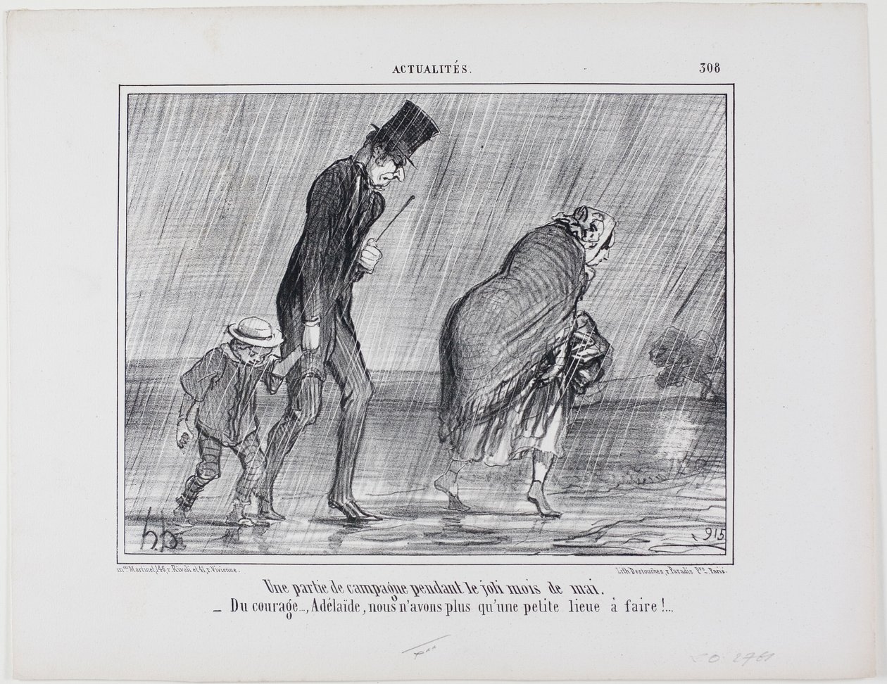 Una excursión campestre durante el hermoso mes de mayo. "- Ánimo... Adelaïde es una liga más", placa 308 de Actualités de Honoré Victorin Daumier