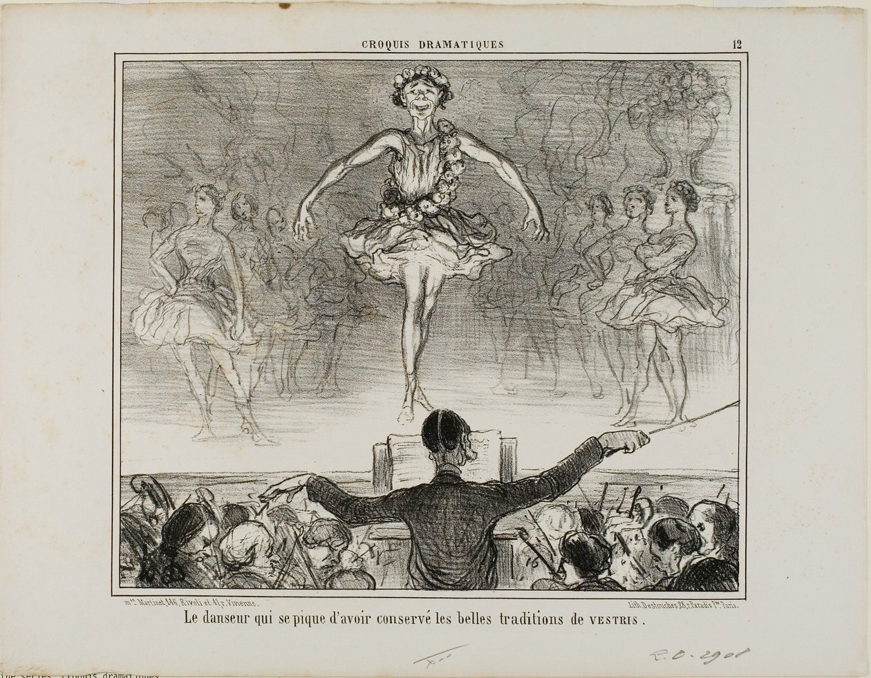 Una bailarina que afirma haber conservado la gran tradición del VESTRI, lámina 12 de Croquis Dramatiques de Honoré Victorin Daumier