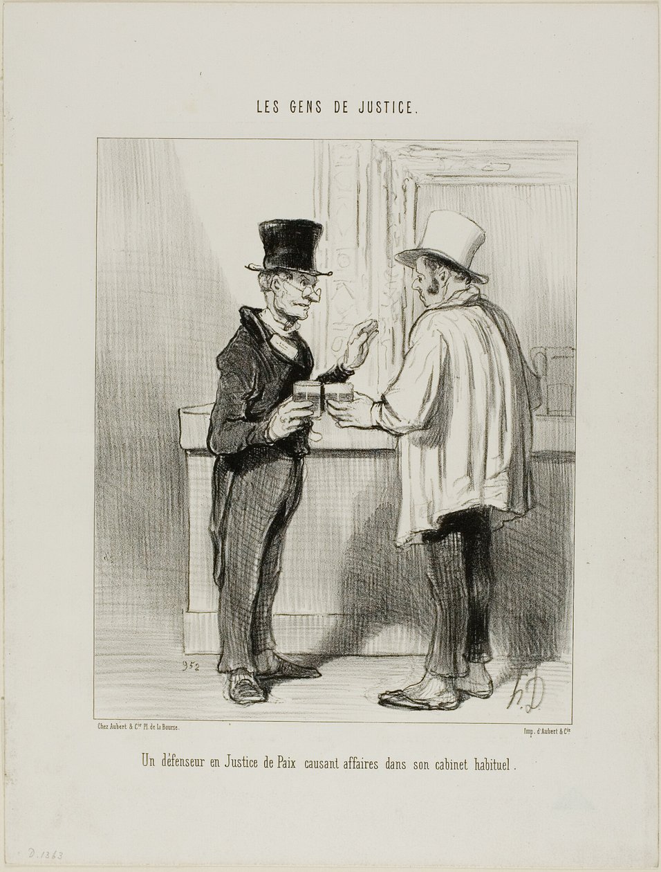 Un abogado defensor en el Tribunal de Arbitraje hablando de negocios en su despacho habitual, lámina 27 de Les Gens De Justice de Honoré Victorin Daumier