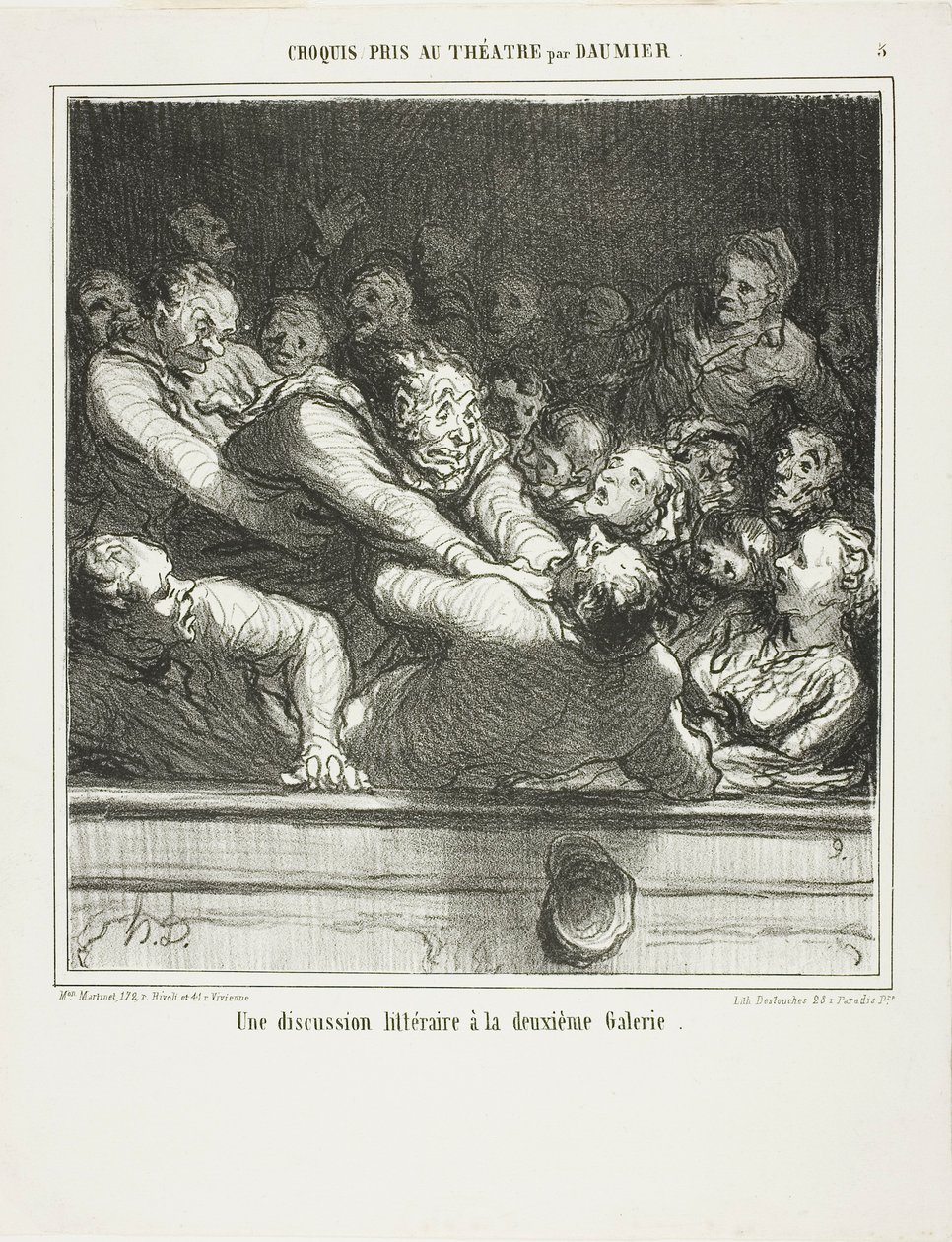 Un argumento literario en el segundo plano, lámina 3 de Croquis Pris Au Théatre par Daumier de Honoré Victorin Daumier