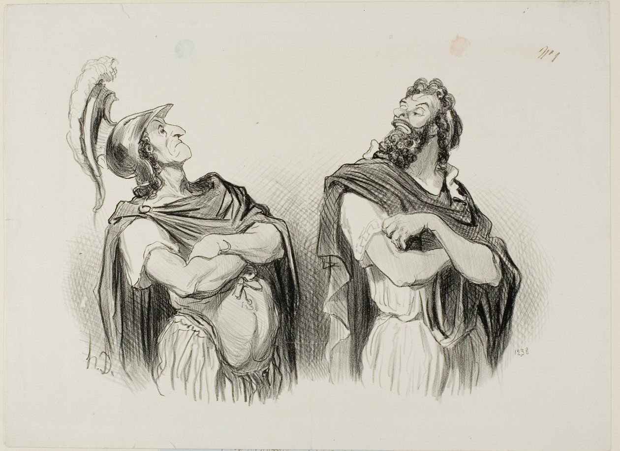 Aquiles y Agamenón. Aquiles: "- ¡Y qué me importa tu Troya!", placa uno de Physionomies Tragiques de Honoré Victorin Daumier