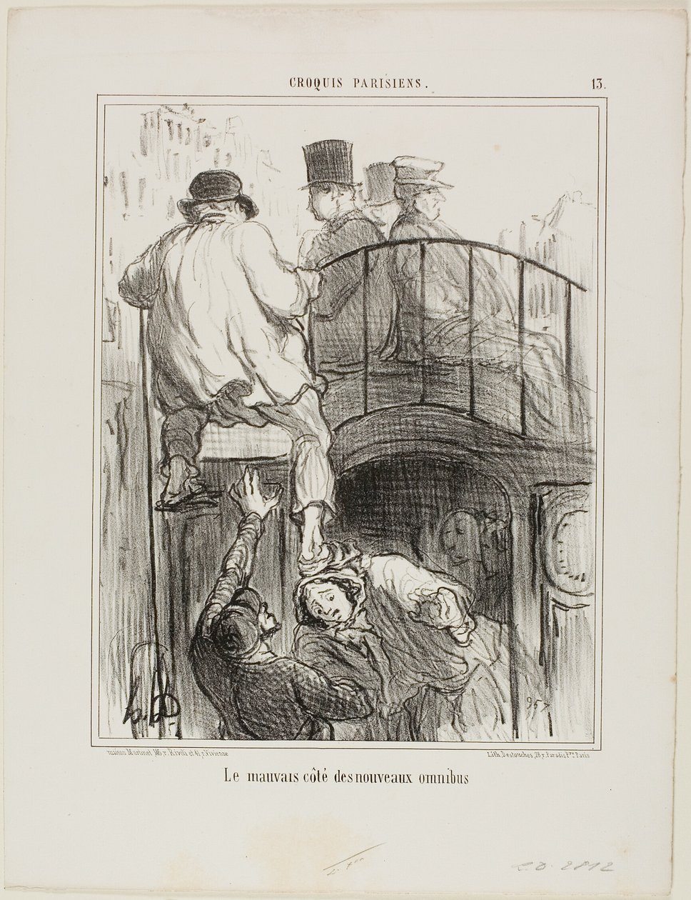 Un aspecto desagradable del nuevo tipo de ómnibus, lámina 13 de Croquis Parisiens de Honoré Victorin Daumier