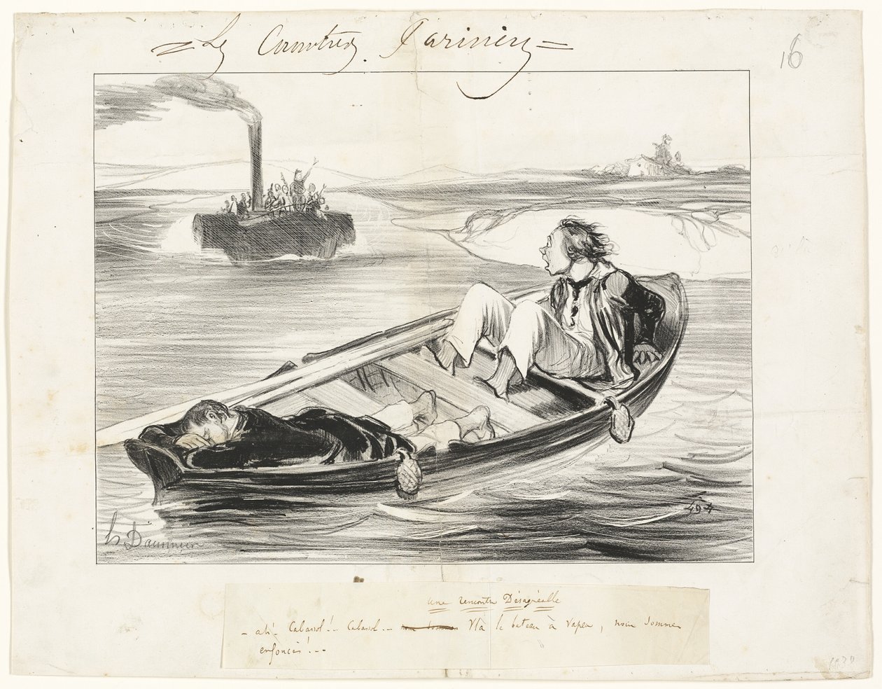 Un encuentro desagradable, plato dieciséis de Les Canotiers Parisiens de Honoré Victorin Daumier