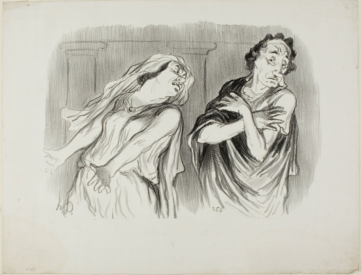Andrómaca. "- El destino de nuestra familia fue la muerte despiadada, mi marido fue torturado hasta el fin de su aliento", lámina 6 de Physionomies Tragiques. de Honoré Victorin Daumier