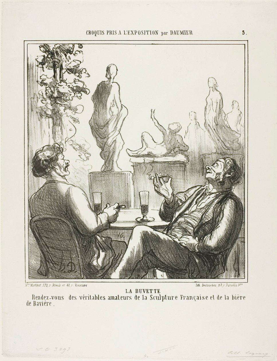 En el bar. Punto de encuentro para los verdaderos amantes de la escultura francesa y la cerveza bávara, plato 5 de Croquis pris à l