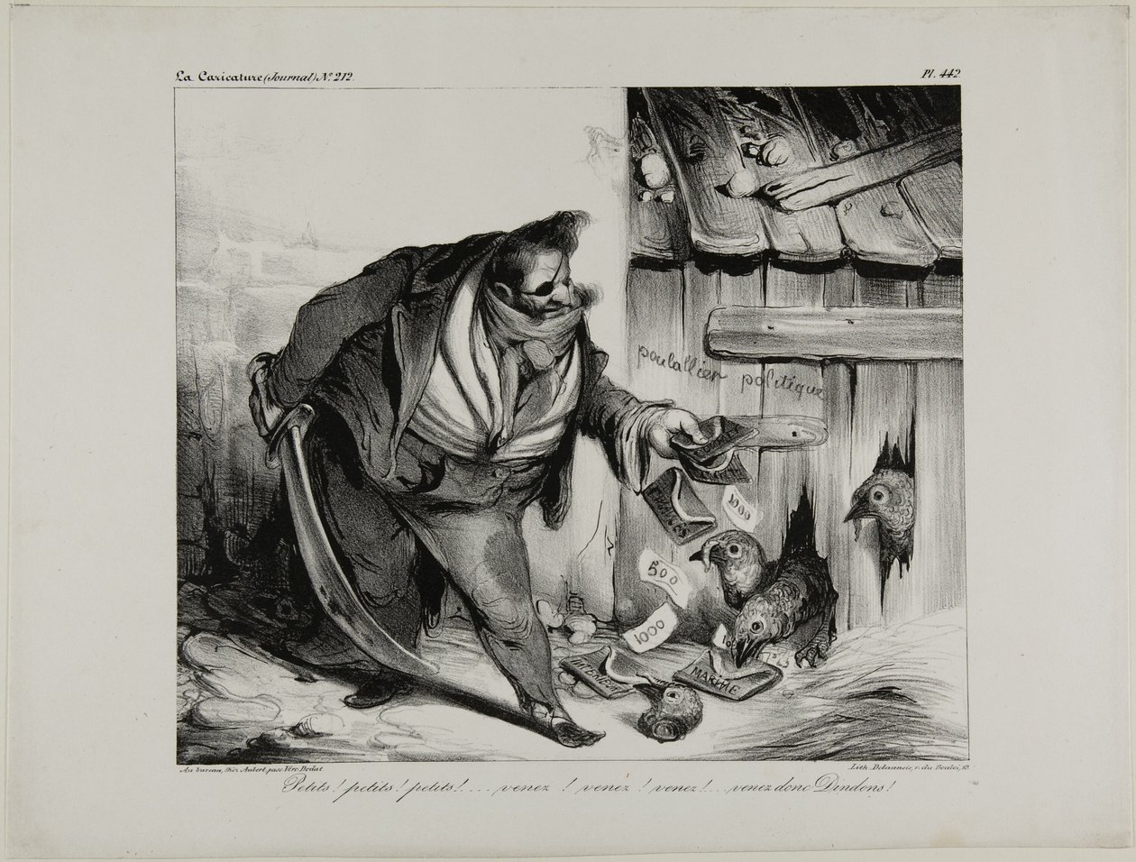 Ven aquí pollito, Chick..... Pollito... Chick, Vengan Pequeños Pavos, plato 442 de Honoré Victorin Daumier