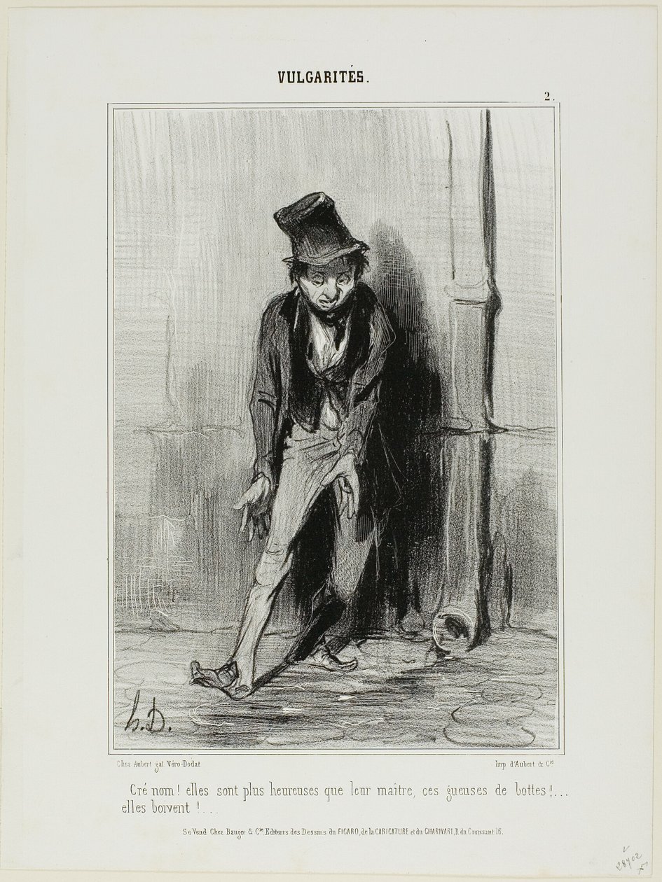 "¡Malditas! Son más felices que su amo.... estas zorras de botas... ¡beben!", lámina 2 de Vulgarités de Honoré Victorin Daumier
