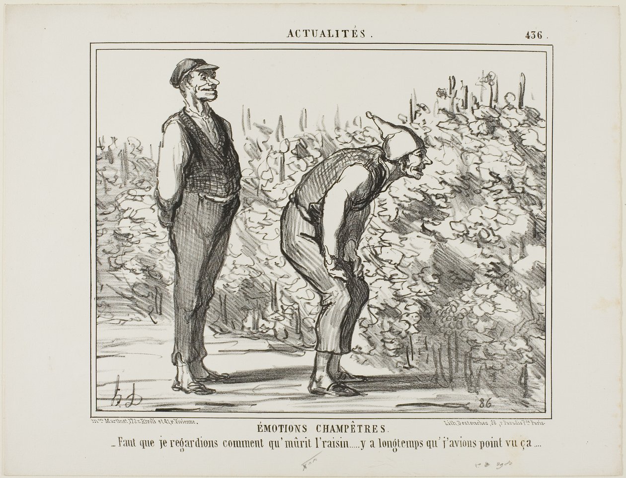 Emociones del campo. "- Hay que ver cómo crece el vino... nunca lo he visto antes...", lámina 436 de Actualités de Honoré Victorin Daumier
