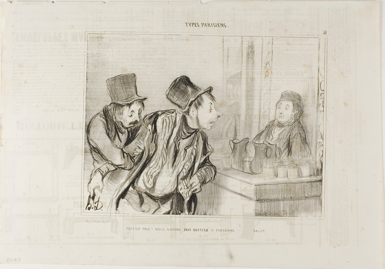 "¿Todo está pagado Y no insultamos a nadie... Adiós", plancha 31 de Types Parisiens de Honoré Victorin Daumier