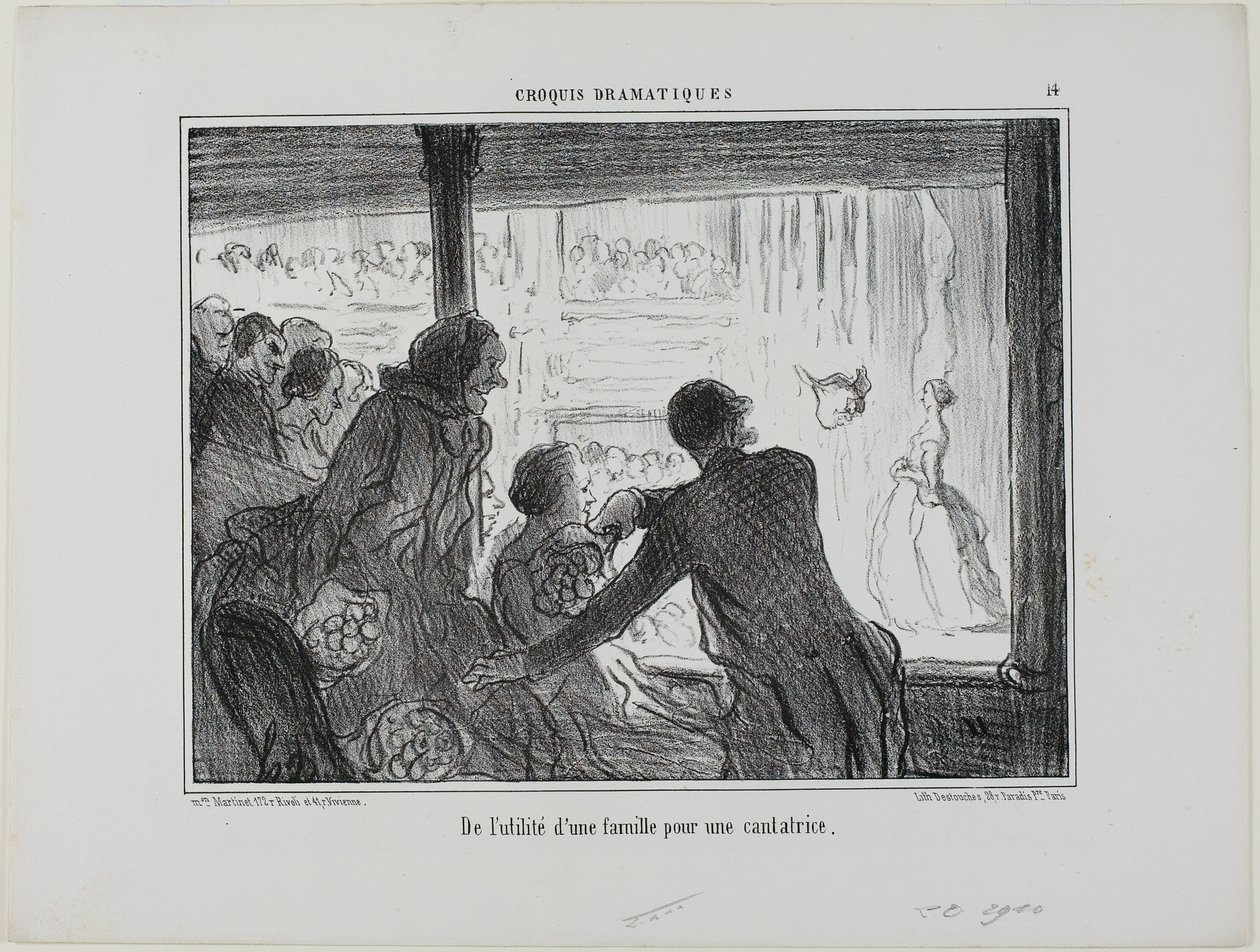 Qué útil es para un cantante de ópera tener una familia, lámina 14 de Croquis Dramatiques de Honoré Victorin Daumier