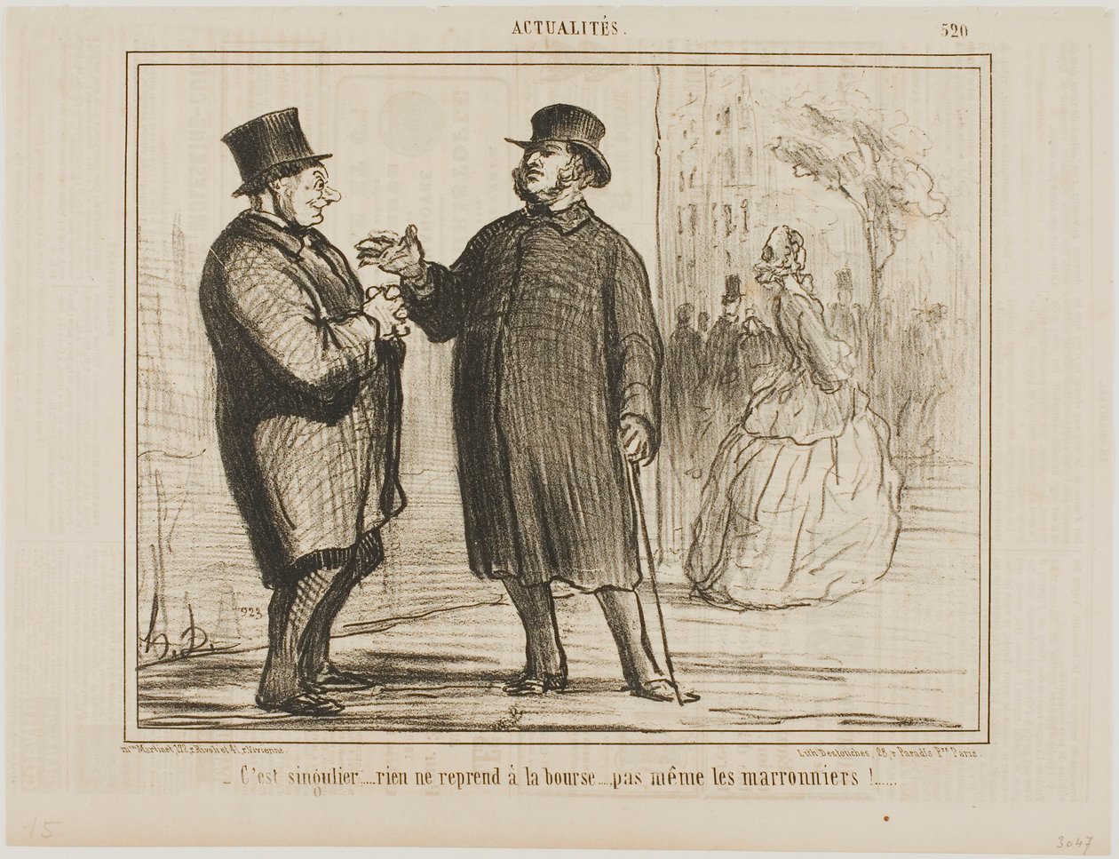 Es extraño: nada repunta en bolsa, ¡ni siquiera los castaños!, placa 520 de Actualités de Honoré Victorin Daumier