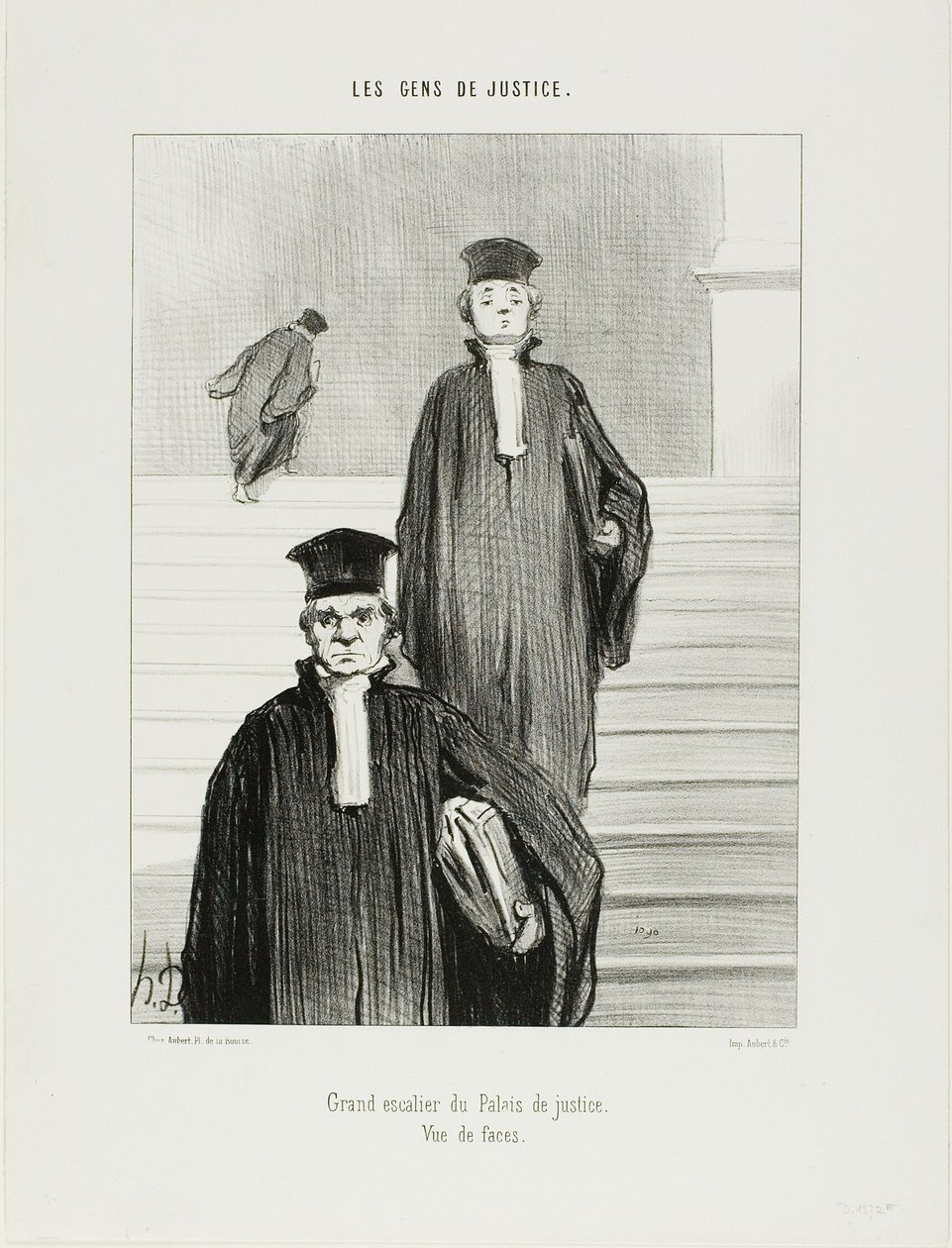Escalera principal del Palacio de Justicia. Vista frontal, lámina 36 de Les Gens De Justice de Honoré Victorin Daumier