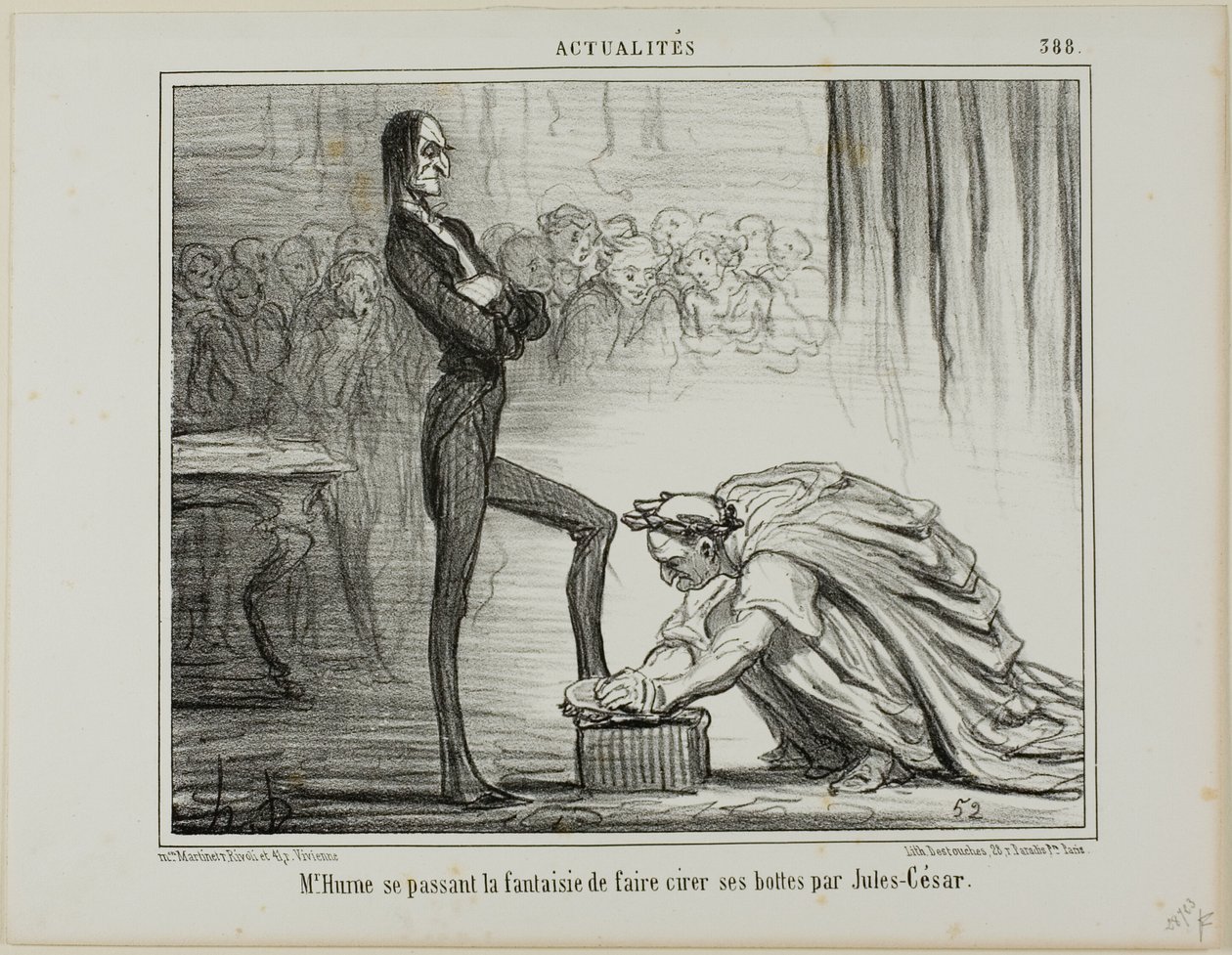 El Sr. Hume fantaseando con Julio César lustrando sus botas, lámina 388 de Actualités de Honoré Victorin Daumier