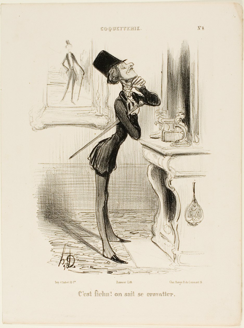 "¡Oh ráfaga! Parece que no soy capaz de hacer un nudo!" placa 4 de Coquetterie de Honoré Victorin Daumier