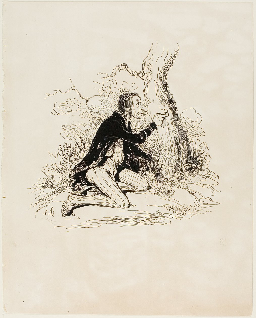 Pobre joven. Sólo una carta más y su situación moral quedaría perfectamente clara, lámina 1 de Sentimens Et Passionsa de Honoré Victorin Daumier