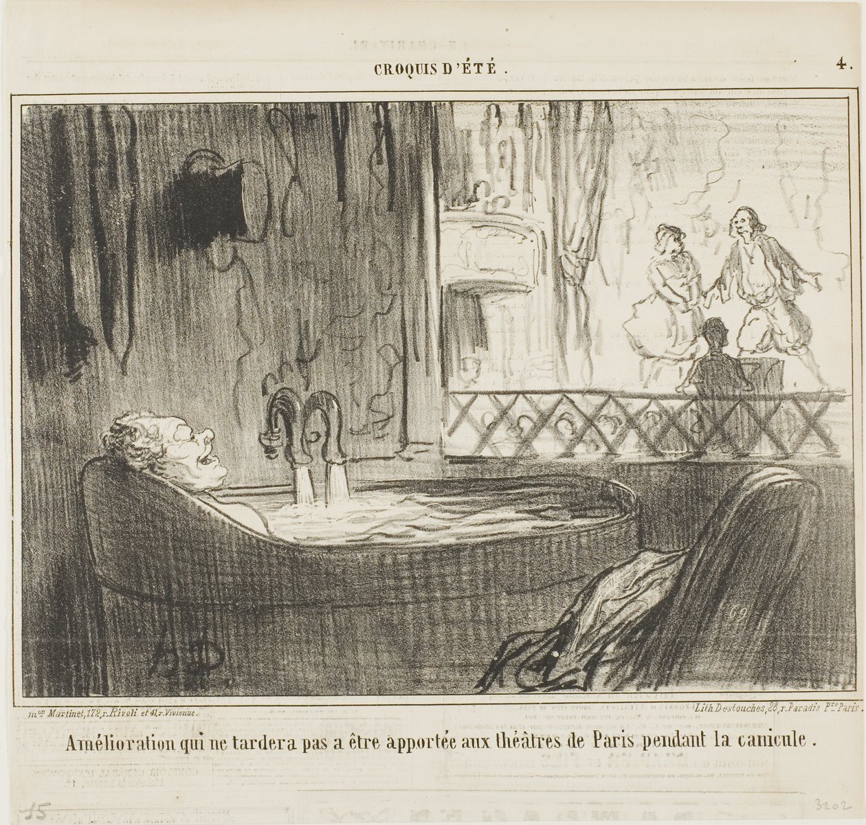 Propuesta de mejora para los teatros de París, que no dejará de tener su efecto durante los días de perros, lámina 4 de Croquis d
