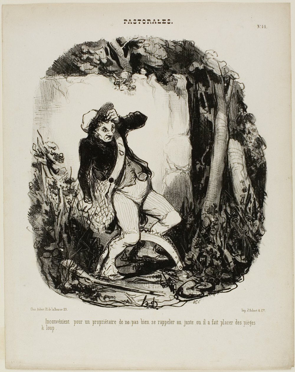 Bastante embarazoso no recordar dónde se han escondido las trampas para lobos, placa 44 de Pastorales de Honoré Victorin Daumier