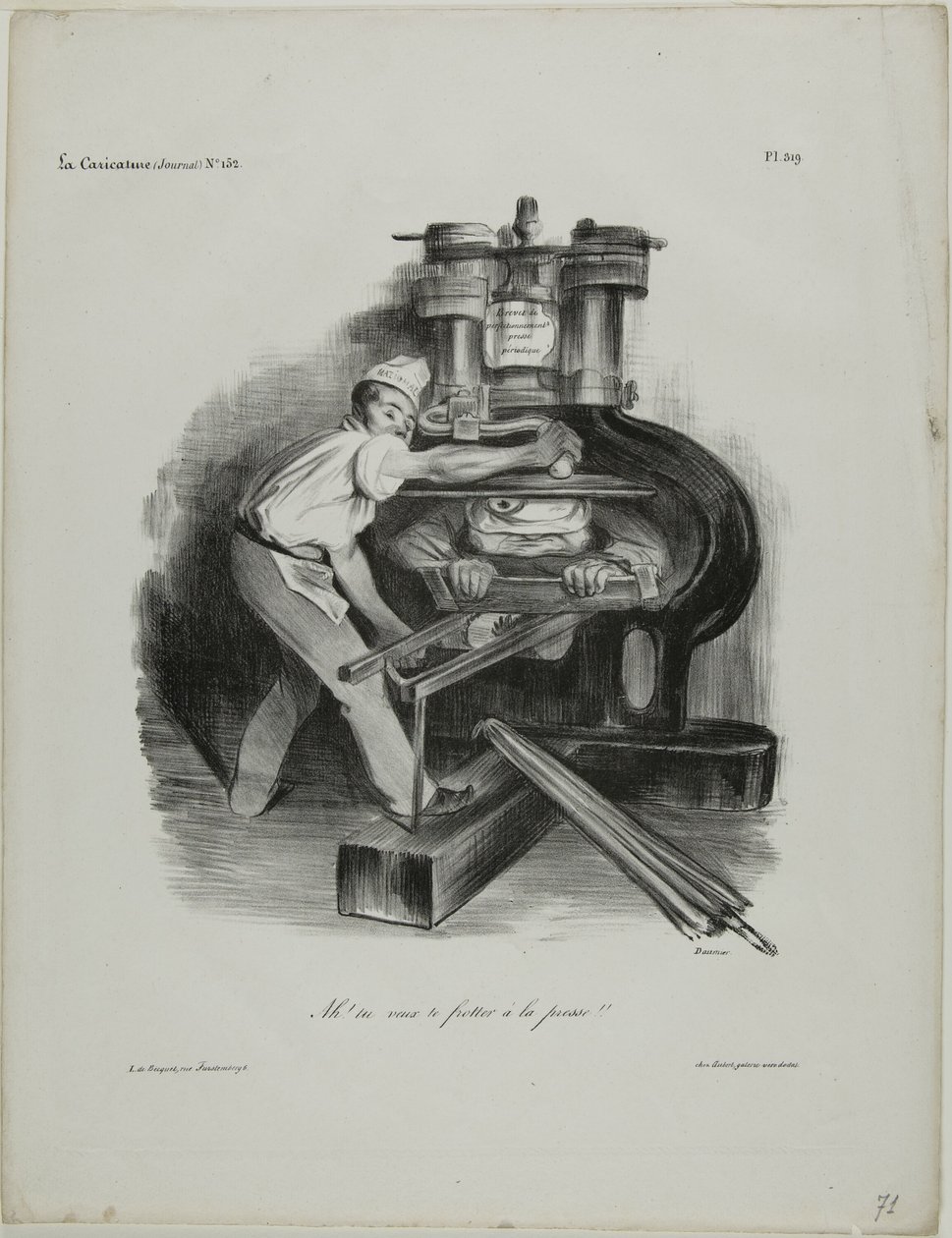 "¡Así que quieres meterte con la prensa!", plato 319 de Honoré Victorin Daumier