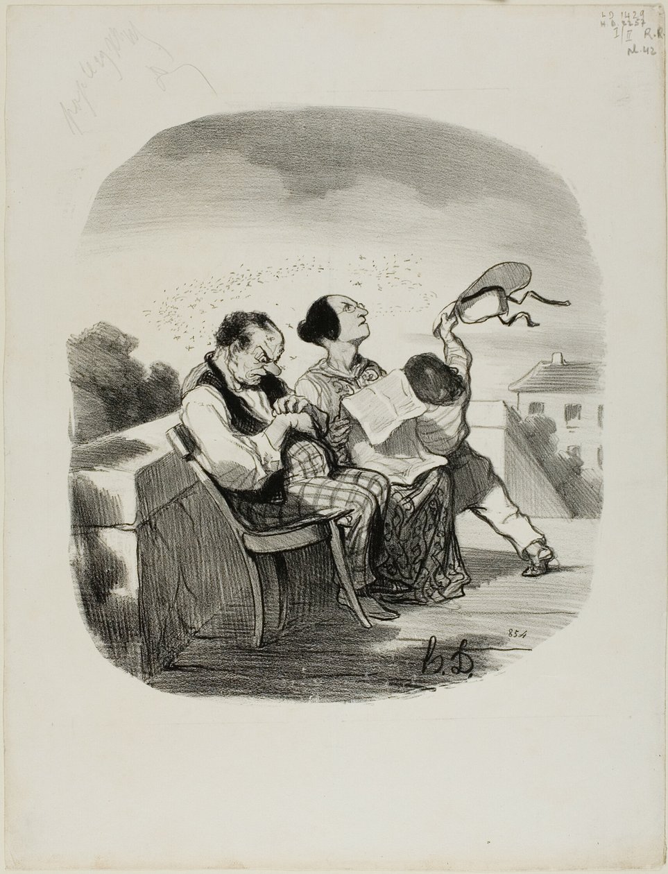 La ventaja de compartir el aire fresco de una terraza italiana con un gran número de insectos, lámina 42 de Pastorales de Honoré Victorin Daumier